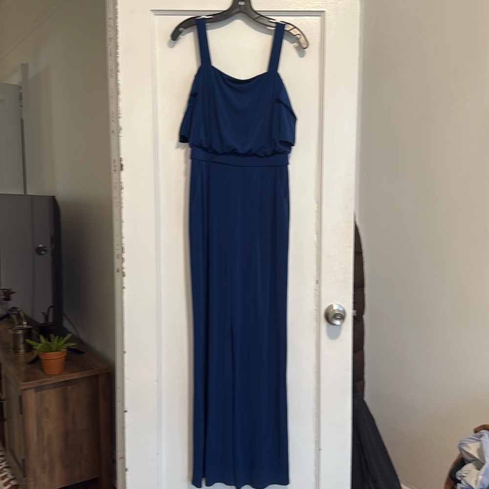 Vince Camuto Royal Blue Off The Shoulder Jumpsuit with Pockets. Size: 6